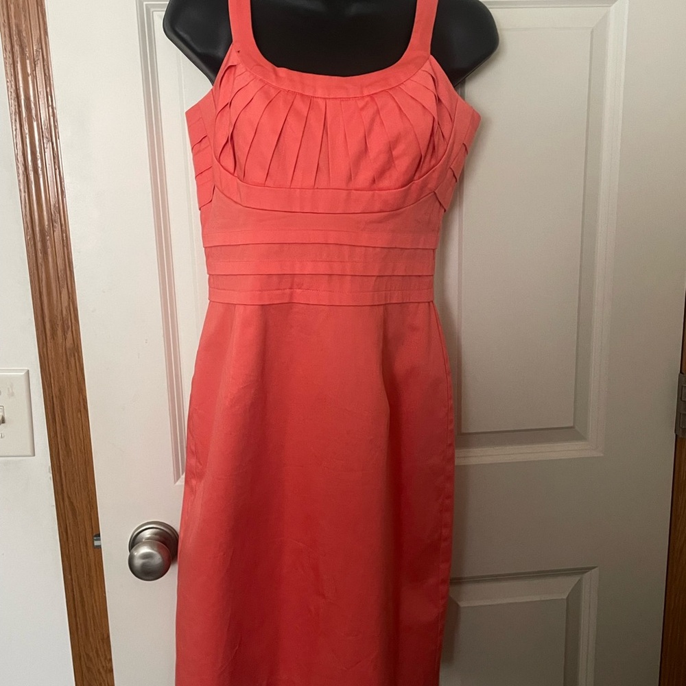 Calvin Klein Coral Pleated Bodice Midi Dress